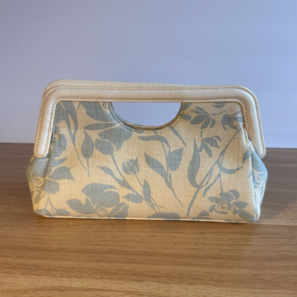 a new day‎ Cream and Blue Floral Clutch